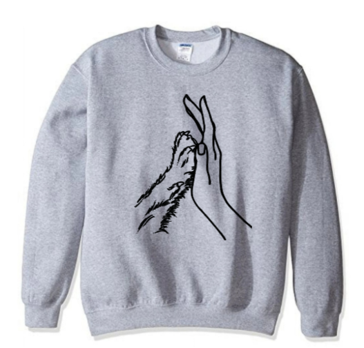 Womans Hand and Paw Sweatshirt Comfort Crewneck Long Sleeve